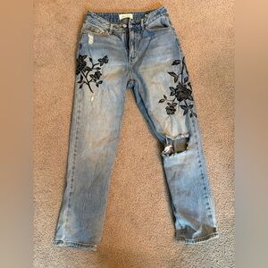 PacSun Light Blue Jeans with Black Floral Design